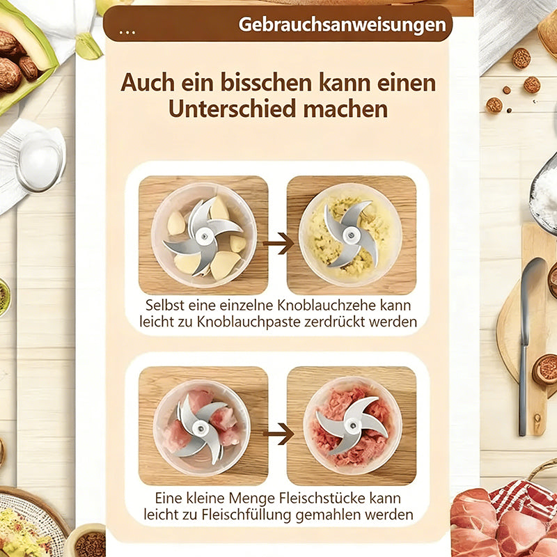 🔥 Elektrischer Knoblauchhacker, tragbarer Mini-Gemüseschneider
